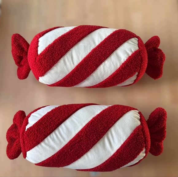 Peppermint twist holiday decorative bolster pillow red white candy set whimsical - Picture 1 of 1